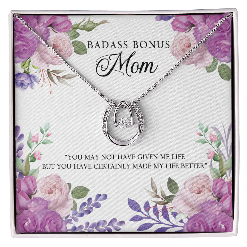 Bonus Mom Badass Mom Lucky Horseshoe Necklace Standard Box